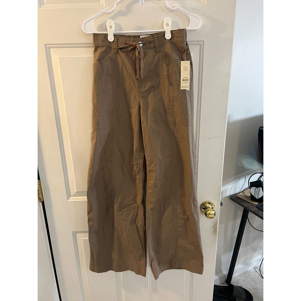 No Boundaries Brown High Waisted Wide Leg Cotton Pants Tie Front Womens XS NWT